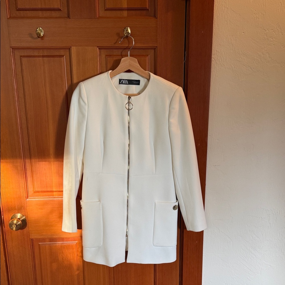 Zara Cream Longline Blazer with Pockets